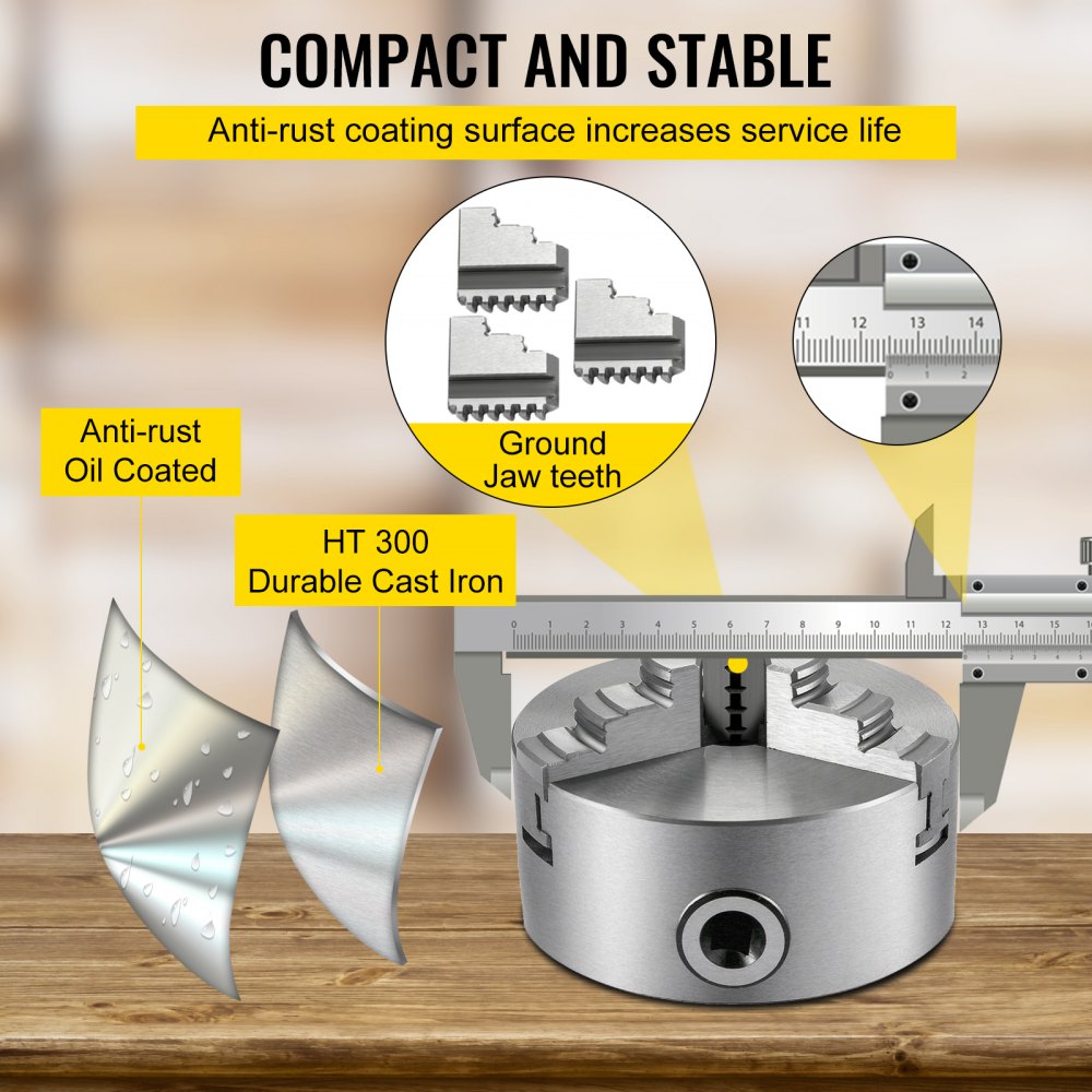 VEVOR Lathe Chuck 5 Inch,Metal Lathe Chuck Self-Centering 3/4 Jaw,Lathe Chuck with Two Sets of Jaws, for Grinding Machines Milling Machines (K11-125 3 Jaw)