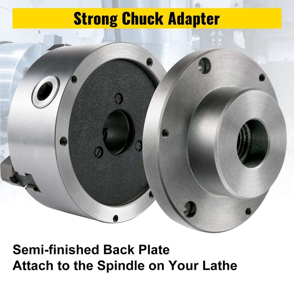 VEVOR K11 160 mm Lathe Chuck 3 Jaw Self-Centering 6" L100 Adapter Semi-Finished