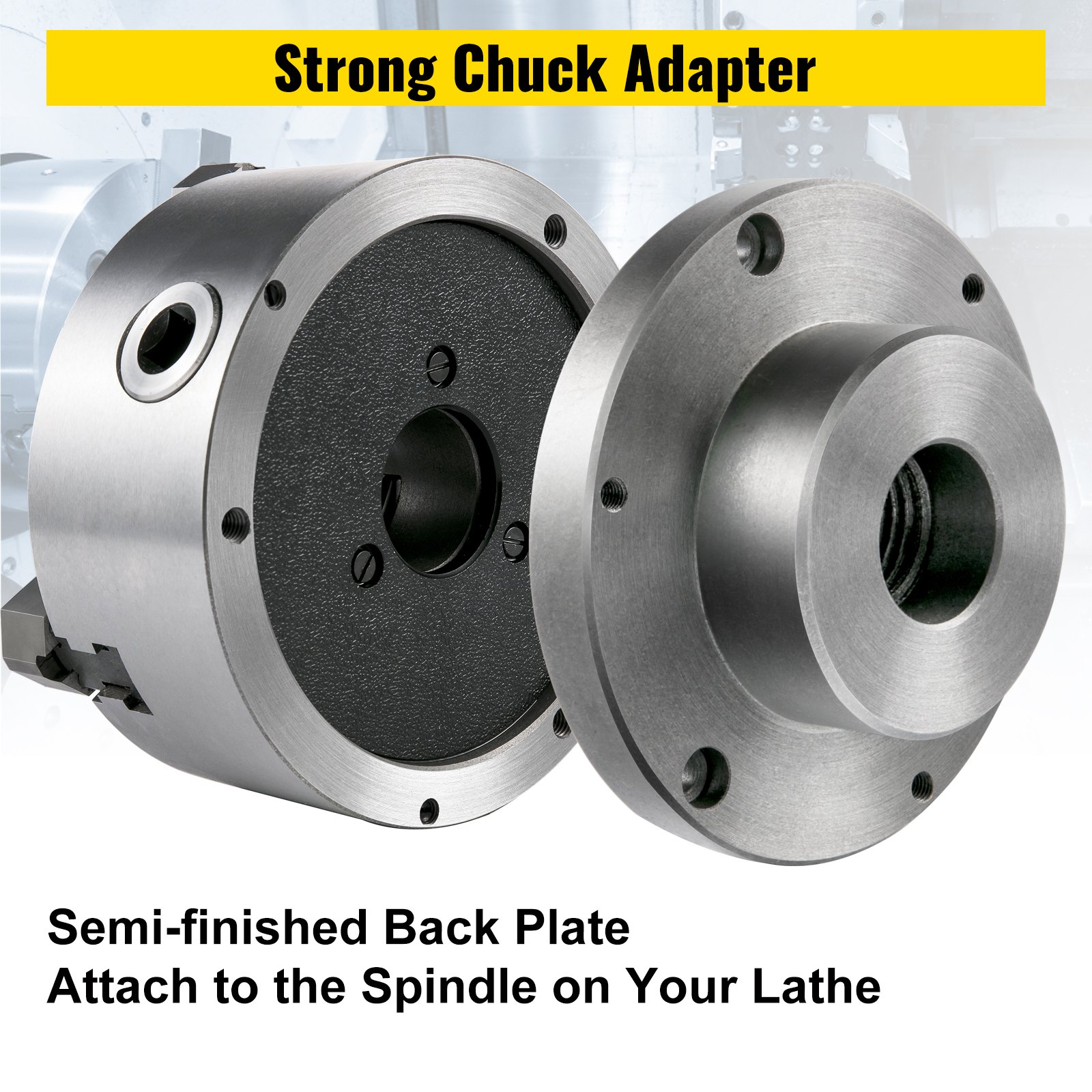 VEVOR K11 160 mm Lathe Chuck 3 Jaw Self-Centering 6" L100 Adapter Semi-Finished