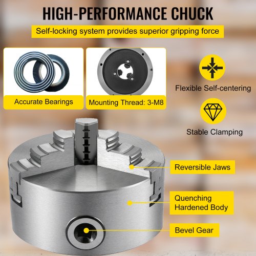 VEVOR K11-160 6 Inch 3 Jaw Lathe Chuck Self Centering Harden Steel Semi-steel Internal Jaw 160mm Milling Machine Cast Iron