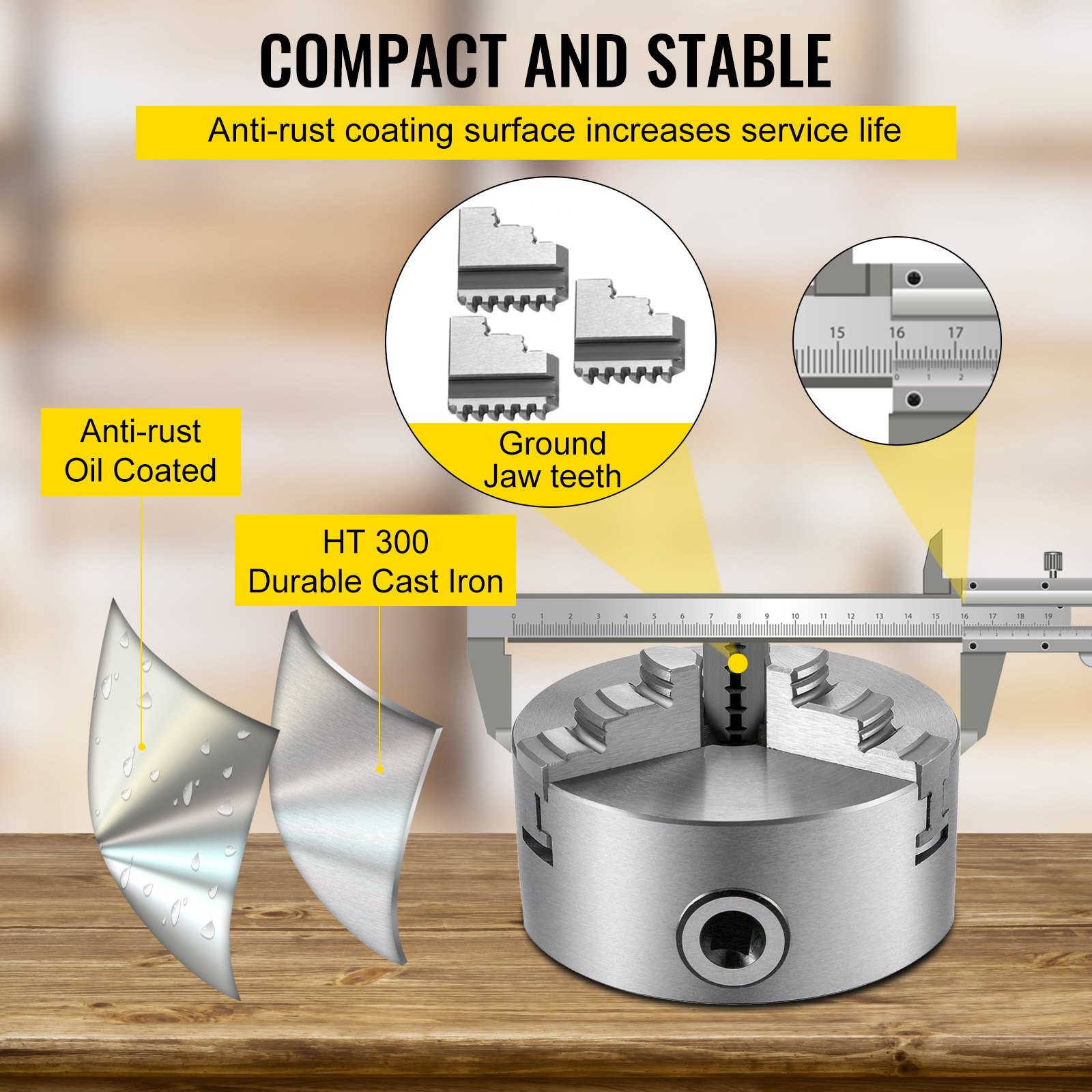 VEVOR K11-160 Lathe Chuck 6", Metal Lathe Chuck Self-centering 3 Jaw, Lathe Chuck With Two Sets Of Jaws, for Grinding Machines Milling Machines