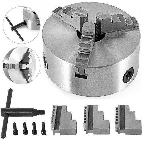 VEVOR K11-250 Lathe Chuck 10" Metal Lathe Chuck Self-centering 3 Jaw Lathe Chuck With 2 Sets Of Jaws for Grinding Milling Machines