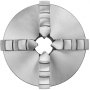 VEVOR lathe chuck with four steel jaws in a circular arrangement.