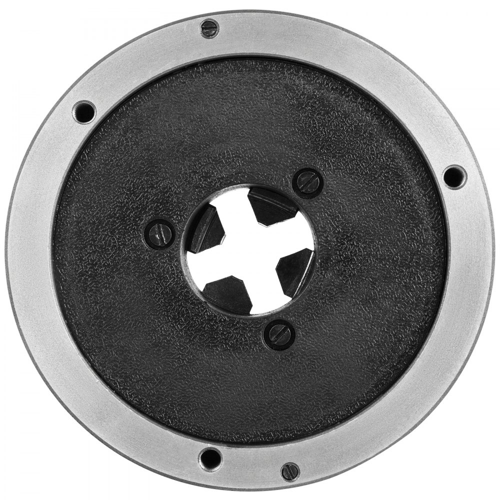 VEVOR lathe chuck with textured surface and metal rim, featuring multiple screw holes.