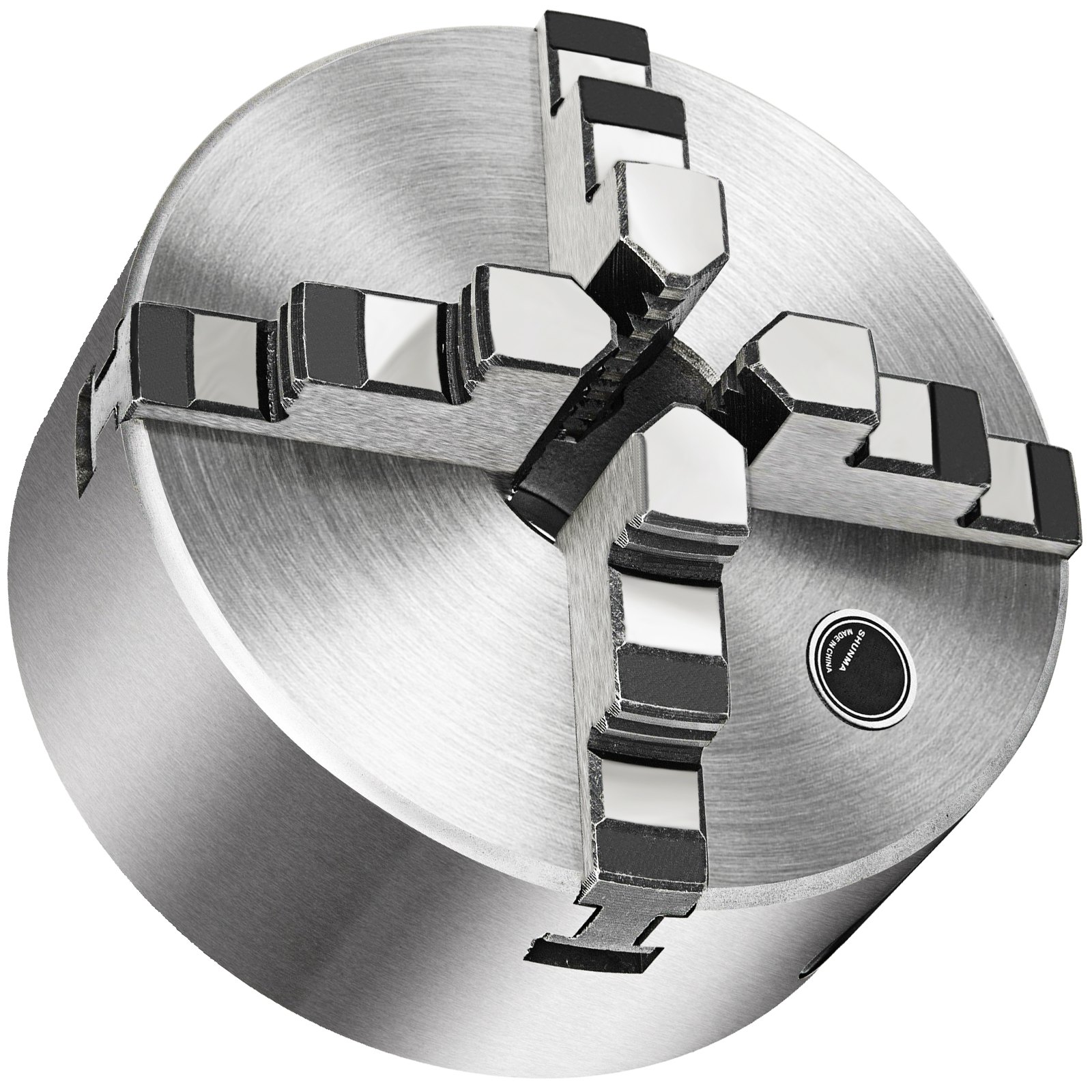 VEVOR lathe chuck showcasing durable metal build with interlocking jaws.