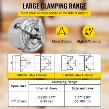 VEVOR K72-100 Lathe Chuck 4 Inch 4-Jaw,Lathe Chuck Independent Reversible Jaw,Metal Lathe Chuck Turning Machine Accessories,for Lathes Machine