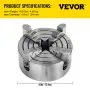 VEVOR K72-125 Lathe Chuck, 5 Inch, 4-Jaw, Independent Metal Lathe Chuck with Reversible Jaw, Cast Iron Body, 0.276 -2.244 in Internal 1.89 -4.92 in External Jaw Clamping Range, for Lathes Machine