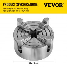 VEVOR K72-125 Lathe Chuck 5 Inch 4-Jaw,Lathe Chuck Independent Reversible Jaw,Metal Lathe Chuck Turning Machine Accessories,for Lathes Machine