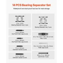 14 PCS Bearing Puller Set Bearing Separator Splitter Tool with Case 5 Ton