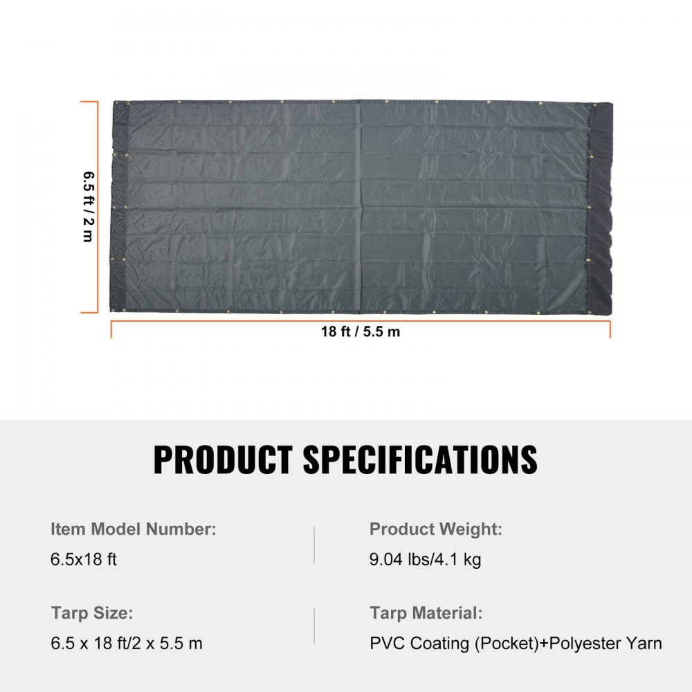 VEVOR Dump Truck Mesh Tarp, 6.5x18 ft, PVC Coated Black Heavy Duty Cover with 5.5" 18oz Double Pocket, Brass Grommets, Reinforced Double Needle Stitch Webbing Fits Manual or Electric Dump Truck System