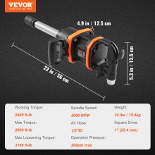 VEVOR 1 Inch Air Impact Wrench, Up to 3160 ft-lbs High Reverse Torque Output 1" Pneumatic Impact Gun w/ 8 Inch Extended Anvil & Carrying Case for Heavy Duty Repairs and Maintenance