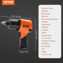 VEVOR Air Impact Wrench, 1/2" Drive Air Impact Gun Up to 880ft-lbs Nut-busting Torque, 7500RPM Lightweight Pneumatic Tool for Auto Repairs and Maintenance