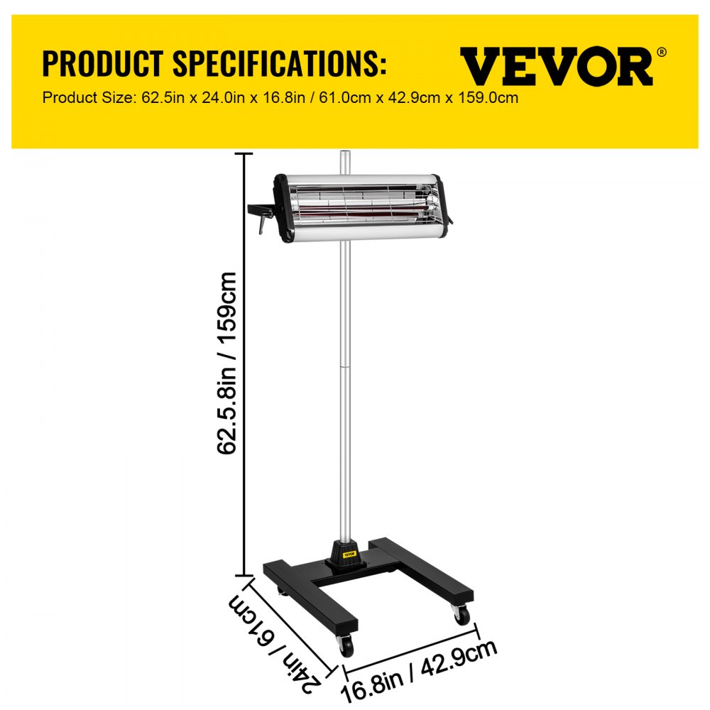 VEVOR Infrared Lamp 1500W Electric Heater 110V Heater Body Suit, Heater Lamp, Inflatable Paint Booth for Far Infrared Radiation Heating, Infrared Heater Lamp 1-15min Drying Time for Drying Equipment
