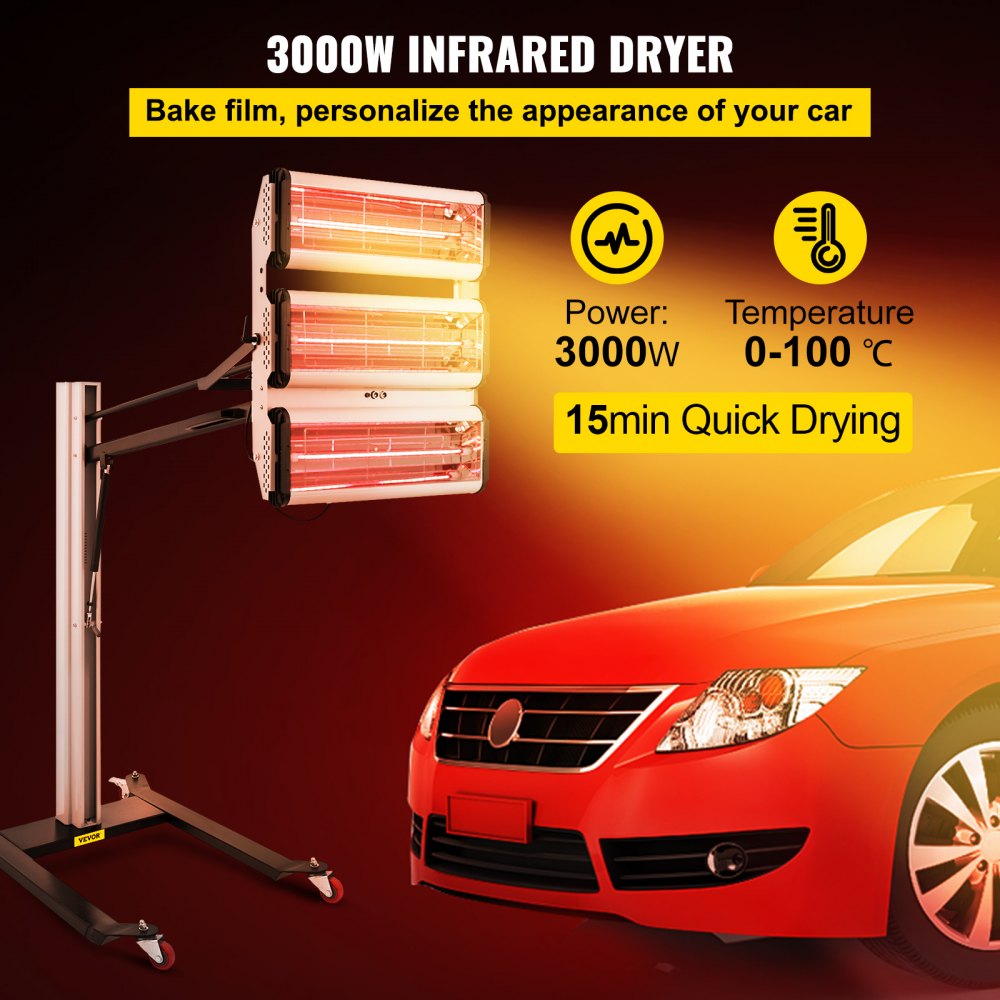 VEVOR 3000W Time Display Paint Baking Booth Infrared Paint Lamp Heater Light Sale