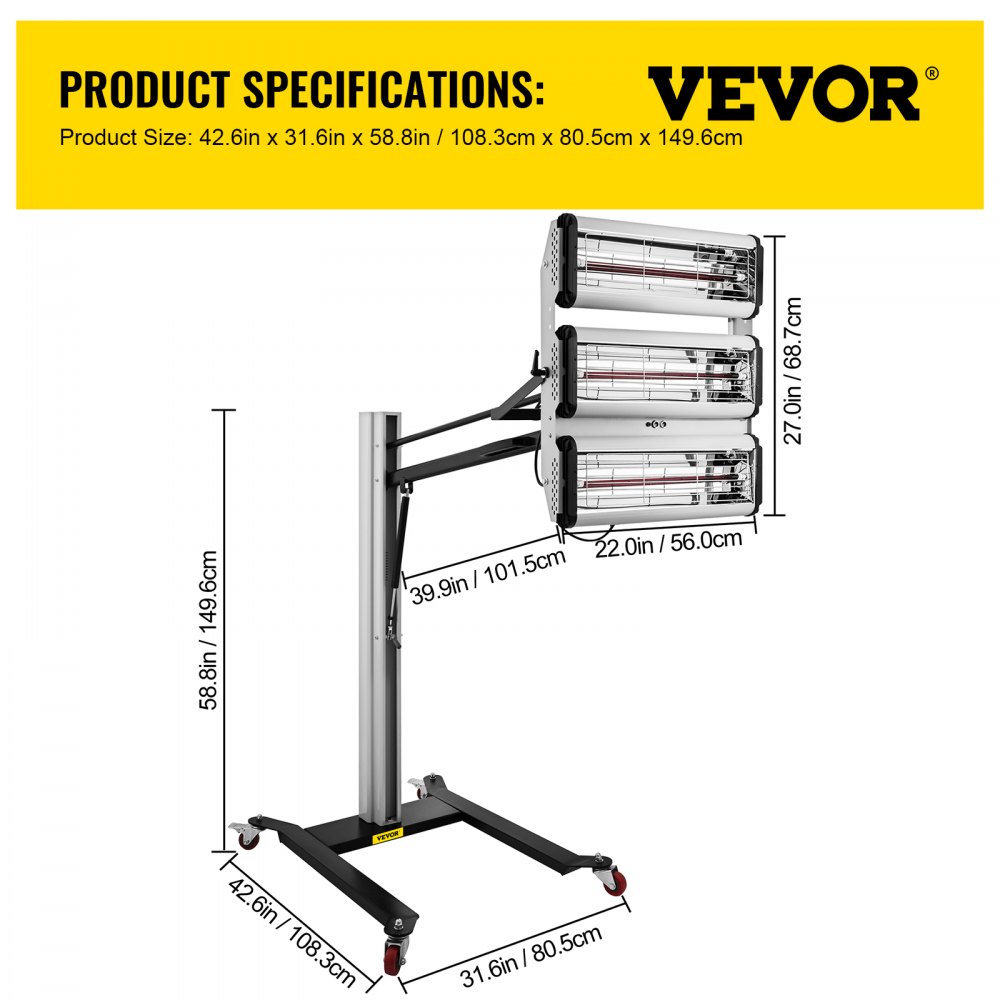 VEVOR 3000W Time Display Paint Baking Booth Infrared Paint Lamp Heater Light Sale