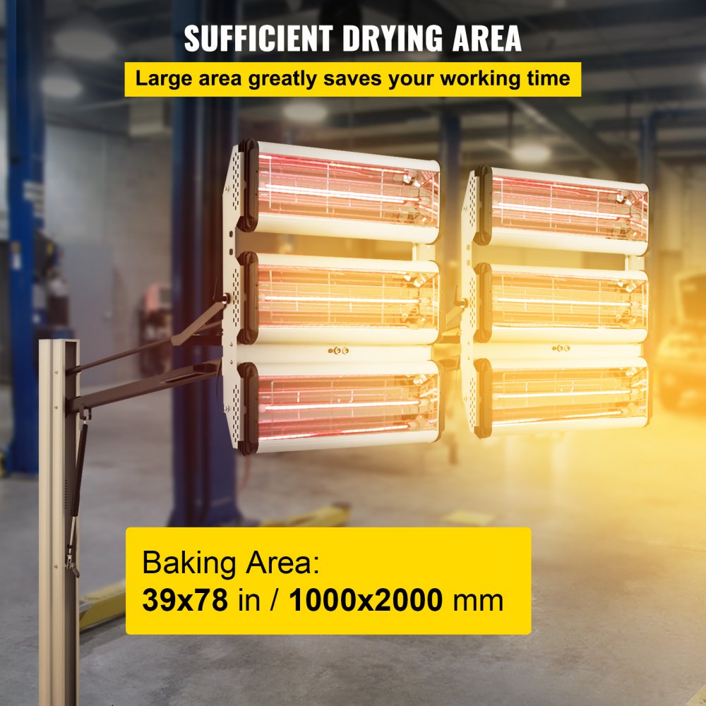 VEVOR 6000W Paint Curing Lamp, Infrared Curing Lamp, 110V Paint Baking Lamp, 60Hz Infrared Curing Light, Auto Body Heat Lamp with LED Display, Paint Curing Dryer Automatic Measurement for Baking Booth
