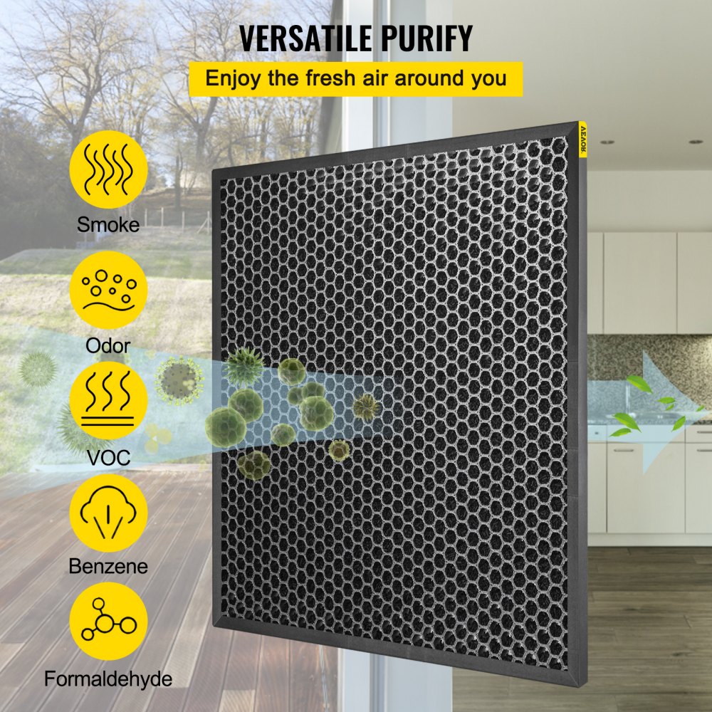 VEVOR HEPA Replacement Filter, 4pcs Active Carbon Air Filter, 16''x16'' Filter, High-Efficient Air Filter Replacement Set with Metal Mesh Cover