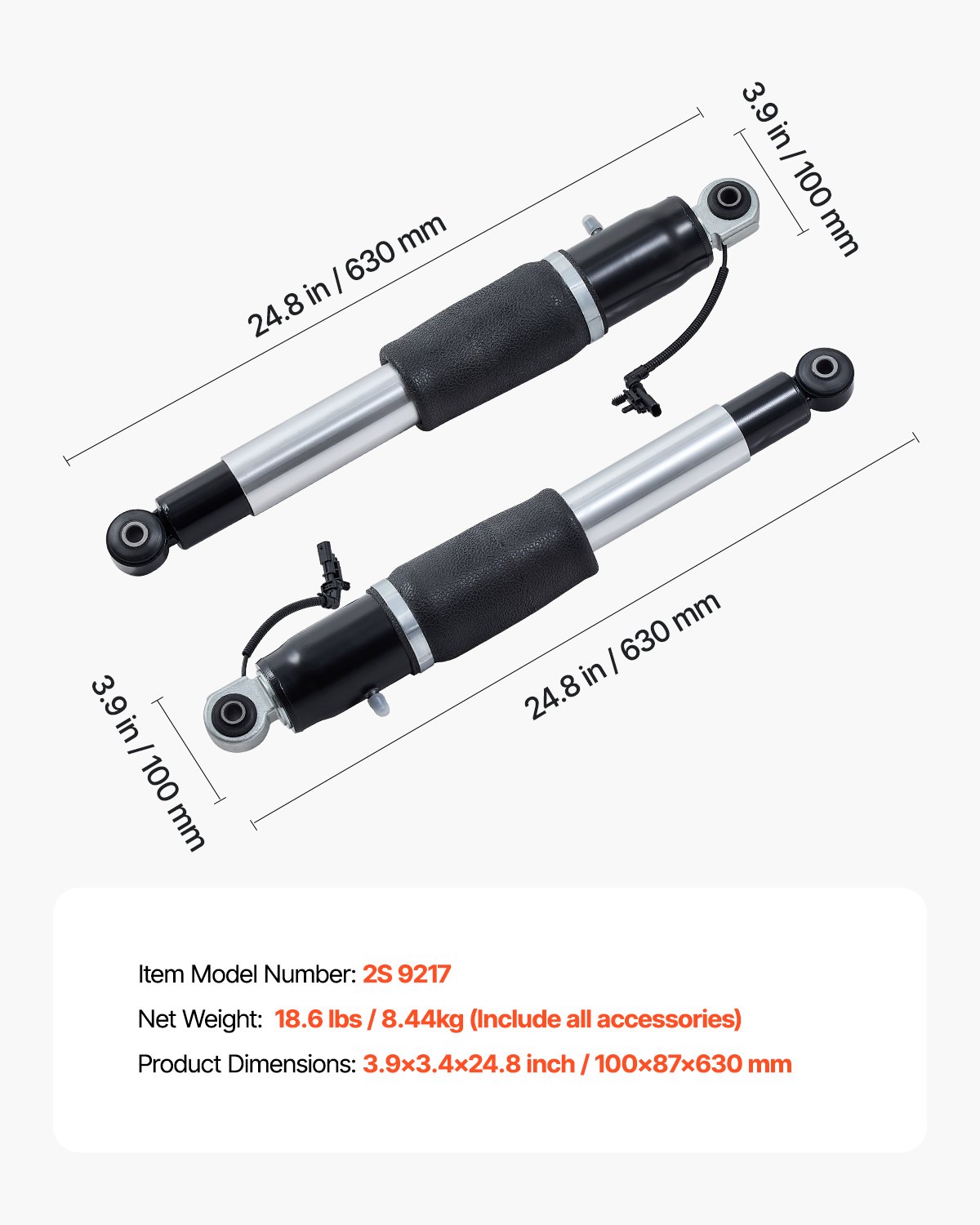 VEVOR Rear Air Shock Absorber Strut, 2 PCS, Compatible with Cadillac Escalade, Chevrolet Suburban/ Tahoe, GMC Yukon/Yukon XL, Replacement for 22283446 22278958 580-1106 5801068 5801106 23151122