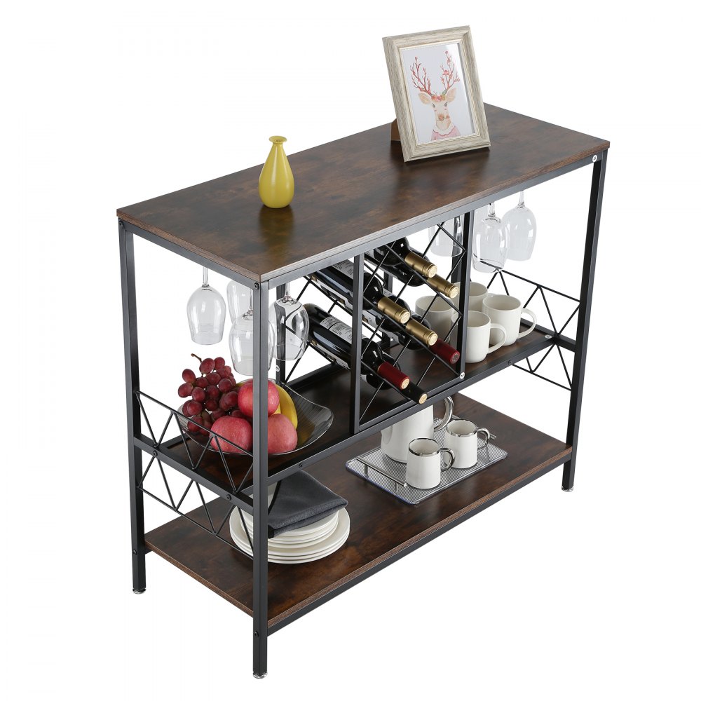 VEVOR 40 Inch Industrial Bar Cabinet, Wine Table for Liquor and Glasses, Sideboard Buffet Cabinet with Glass Holder & Wine Rack, Freestanding Farmhouse Wood Coffee Bar Cabinet for Living Room Home Bar