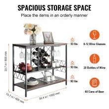 VEVOR 40 Inch Industrial Bar Cabinet, Wine Table for Liquor and Glasses, Sideboard Buffet Cabinet with Glass Holder & Wine Rack, Freestanding Farmhouse Wood Coffee Bar Cabinet for Living Room Home Bar
