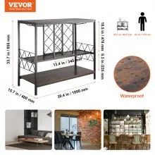 VEVOR 40 Inch Industrial Bar Cabinet, Wine Table for Liquor and Glasses, Sideboard Buffet Cabinet with Glass Holder & Wine Rack, Freestanding Farmhouse Wood Coffee Bar Cabinet for Living Room Home Bar