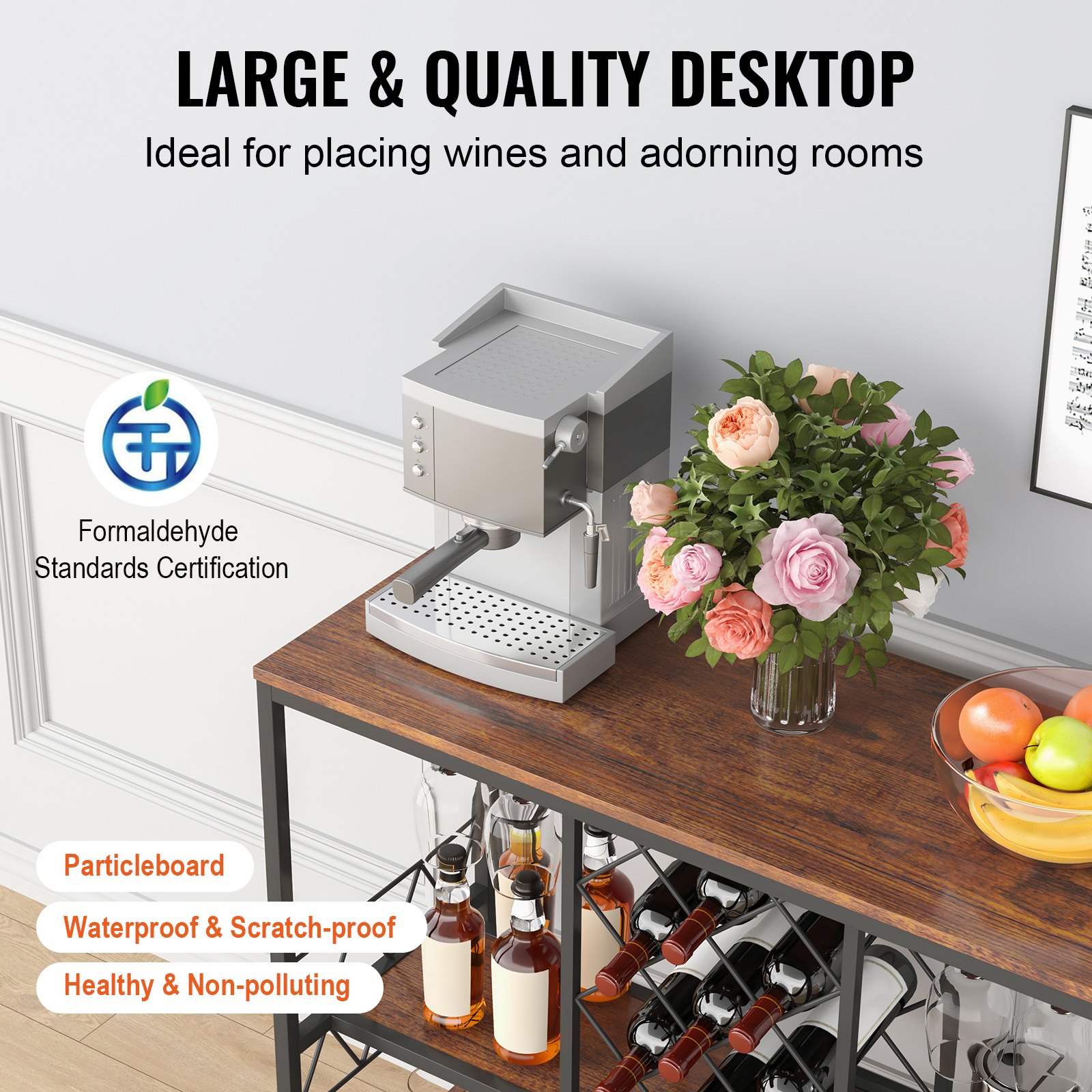 VEVOR 40 Inch Industrial Bar Cabinet, Wine Table for Liquor and Glasses, Sideboard Buffet Cabinet with Glass Holder & Wine Rack, Freestanding Farmhouse Wood Coffee Bar Cabinet for Living Room Home Bar