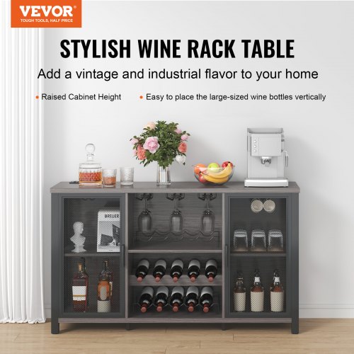 VEVOR 47 Inch Industrial Bar Cabinet, Wine Table for Liquor