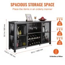 VEVOR 55 Inch Industrial Bar Cabinet, Wine Table for Liquor and Glasses, Sideboard Buffet Cabinet with Wine Rack, Freestanding Farmhouse Wood Coffee Bar Cabinet for Living Room, Home Bar, and Kitchen