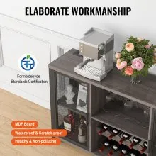 VEVOR 55 Inch Industrial Bar Cabinet, Wine Table for Liquor and Glasses, Sideboard Buffet Cabinet with Wine Rack, Freestanding Farmhouse Wood Coffee Bar Cabinet for Living Room, Home Bar, and Kitchen