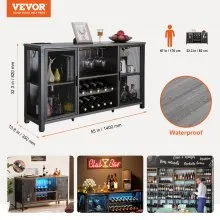 VEVOR 55 Inch Industrial Bar Cabinet, Wine Table for Liquor and Glasses, Sideboard Buffet Cabinet with Wine Rack, Freestanding Farmhouse Wood Coffee Bar Cabinet for Living Room, Home Bar, and Kitchen