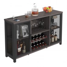 VEVOR 47 Inch Industrial Bar Cabinet, Wine Table for Liquor & Glasses, Sideboard Buffet Cabinet with Wine Rack, Freestanding Farmhouse Wood Coffee Bar Cabinet for Living Room, Home Bar, Kitchen White