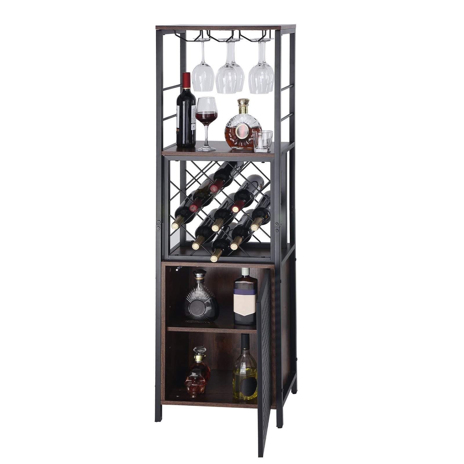 VEVOR 18 Inch Industrial Bar Cabinet, Wine Table for Liquor and Glasses, Sideboard Buffet Cabinet with Glass Holder & Wine Rack, Freestanding Farmhouse Wood Coffee Bar Cabinet for Living Room Home Bar