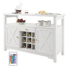 VEVOR 47 Inch Industrial Bar Cabinet, Wine Table for Liquor & Glasses, Sideboard Buffet Cabinet with Wine Rack, Freestanding Farmhouse Wood Coffee Bar Cabinet for Living Room, Home Bar, Kitchen White