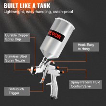 VEVOR LVLP Air Spray Gun, High Performance Gravity Feed Piant Sprayer 1.3mm 1.4mm 1.8mm Stainless Steel Nozzles 1000cc Cup with MPS Adapter and Air Regulator for Walls, Automotive, Home Improvement