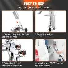 VEVOR LVLP Air Spray Gun, High Performance Gravity Feed Paint Sprayer 1.3mm 1.4mm 1.8mm Stainless Steel Nozzles 1000cc Cup with MPS Adapter and Air Regulator for Walls, Automotive, Home Improvement