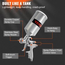 VEVOR HVLP Spray Gun, High Performance Automotive Paint Gun with 1.3/1.7mm Stainless Fluid Tip Sets, 1000cc Cup, MPS Adapter and Air Regulator for Primer, Clear & Top Coat, Touch Up