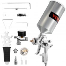 VEVOR HVLP Spray Gun, High Performance Automotive Paint Gun with 1.3/1.7mm Stainless Fluid Tip Sets, 1000cc Cup, MPS Adapter and Air Regulator for Primer, Clear & Top Coat, Touch Up