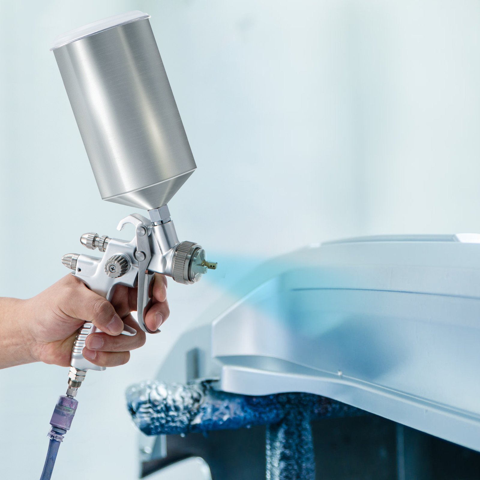 VEVOR HVLP Air Spray Gun, Professional Gravity Feed Sprayer Piant Automotive 1.3mm 1.7mm Stainless Nozzles 1000cc Copper Cup with MPS Adapter and Air Regulator for Primer, Clear & Top Coat, Touch Up