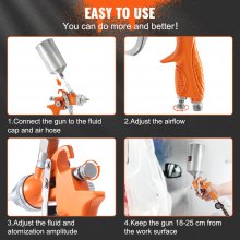 VEVOR 11 Piece Spray Gun Set, Professional Gravity Feed Paint Sprayer 2 Full Size, 1 Detail with 1.0mm 1.4mm 1.8mm Nozzles, 1000cc Copper Cup, Air Regulator & Gauge for Furniture, Fence, Car, Garden