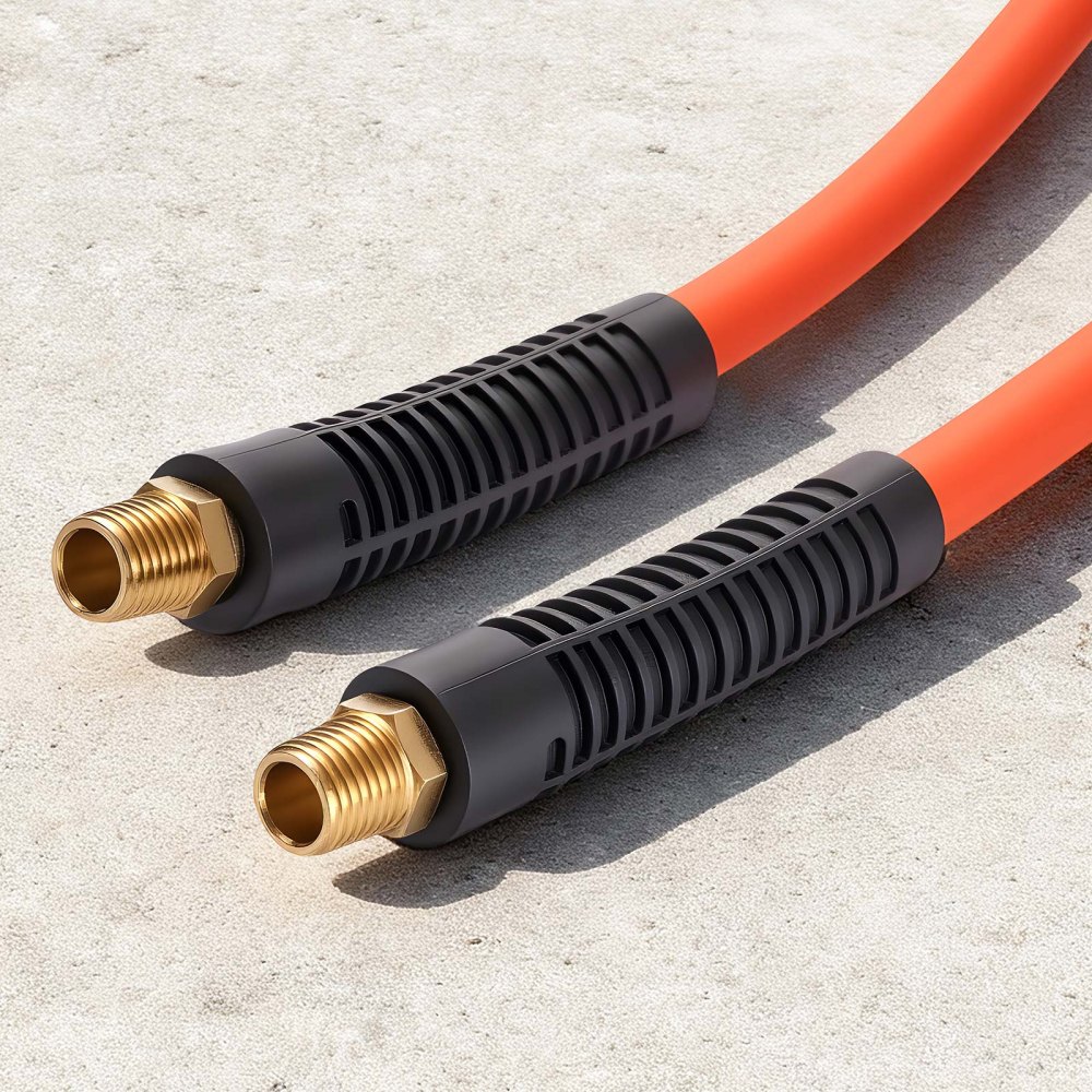 VEVOR Air Hose, 1/4" x 100FT Hybrid Air Compressor Hose, 300 PSI Kink-Resistant Pneumatic Hoses with 1/4-inch Solid MNPT Bras Fittings, Three-Layer Construction, All-Weather Flexibility