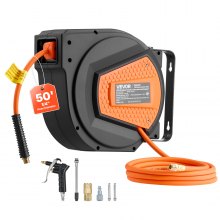 VEVOR Retractable Air Hose Reel, 1/4 Inch x 50 FT Hybrid Air Hose Max 300PSI, Enclosed Air-Compressor Hoses Reel Auto Rewind with 6.6 ft Lead in & Blow Gun, 180° Swivel Ceiling/Wall Mount
