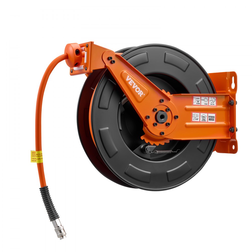 VEVOR Retractable Air Hose Reel, 15m x 9.5mm Hybrid Air Hose Max 300PSI, Auto Rewind Air-Compressor Hoses Reel with 1.52m Lead in, Ceiling/Wall Mount Heavy Duty Steel Double Arm