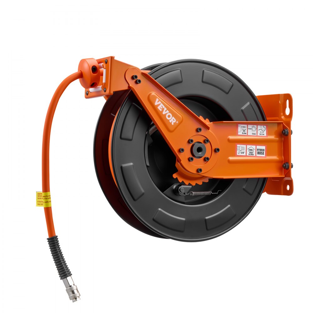 VEVOR Retractable Air Hose Reel, 15m x 9.5mm Hybrid Air Hose Max 300PSI, Auto Rewind Air-Compressor Hoses Reel with 1.52m Lead in, Ceiling/Wall Mount Heavy Duty Steel Double Arm