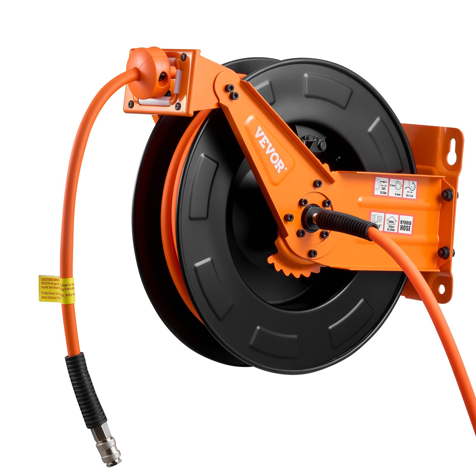 VEVOR Retractable Air Hose Reel, 15m x 9.5mm Hybrid Air Hose Max 300PSI, Auto Rewind Air-Compressor Hoses Reel with 1.52m Lead in, Ceiling/Wall Mount Heavy Duty Steel Double Arm