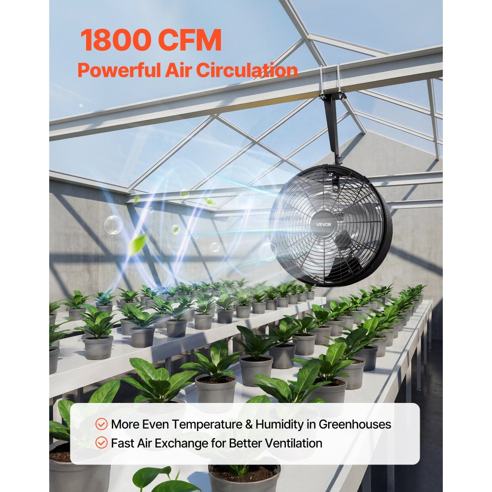 VEVOR Greenhouse Air Circulation Fan, 1800 CFM Powerful Air Circulator Electric Fan, 10 Speeds, 3 Switchable Modes, LCD Control, Ceiling Wall Mount, Fast Ventilation for Greenhouse, Patio, Garage