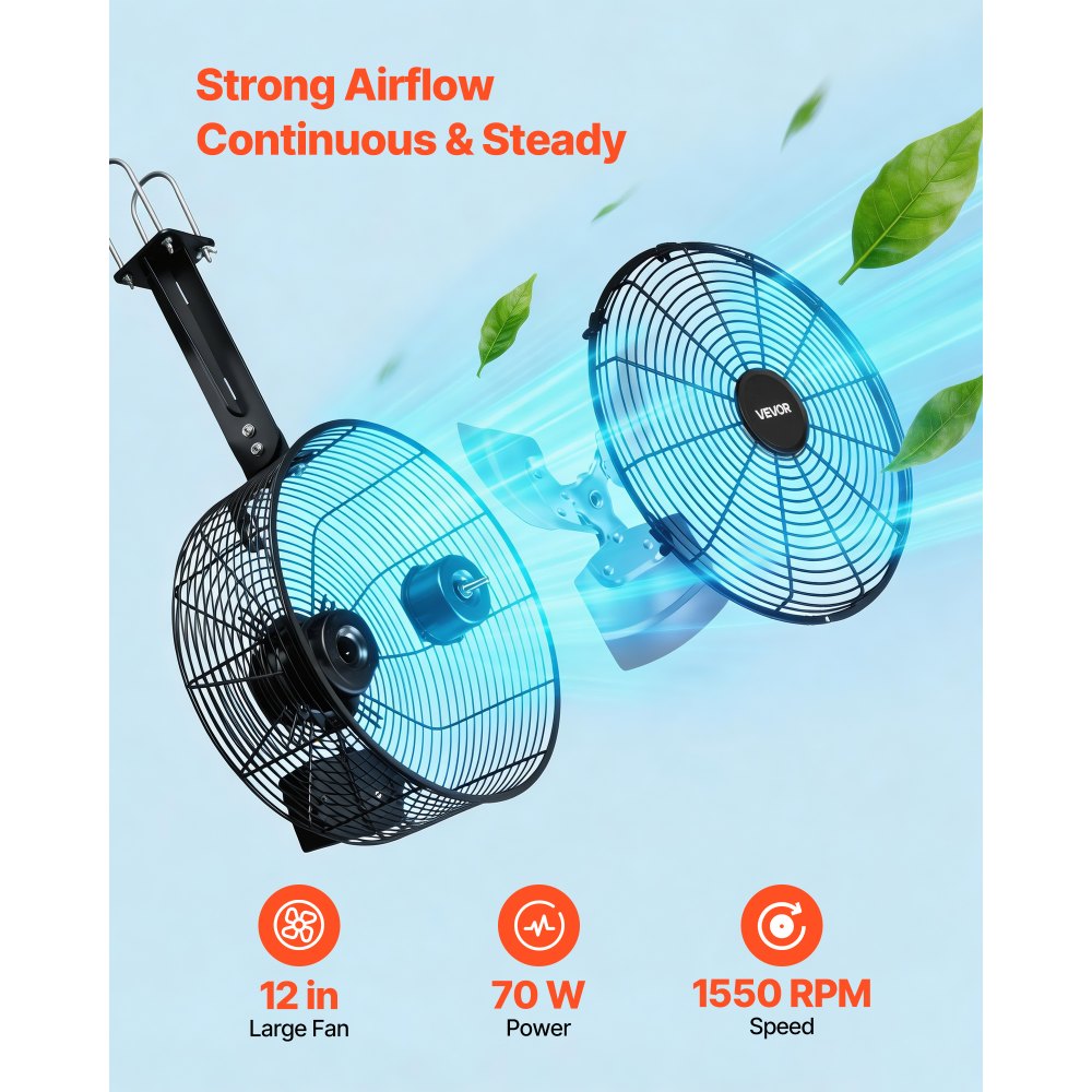 VEVOR Greenhouse Air Circulation Fan, 1800 CFM Powerful Air Circulator Electric Fan, 10 Speeds, 3 Switchable Modes, LCD Control, Ceiling Wall Mount, Fast Ventilation for Greenhouse, Patio, Garage