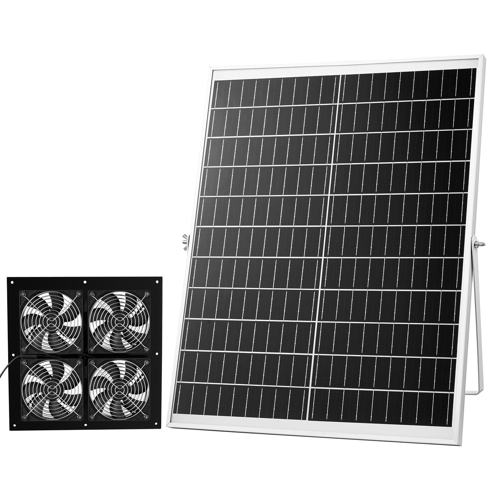 VEVOR Solar Powered Fan, 25W Solar Panel with 4 Fans, Adjustable Solar Panel Angle, 2668 RPM High-Speed, Flexible Installation, Fast Air Exchange for Greenhouse, Grow Tents, Chicken Coops, Shelters