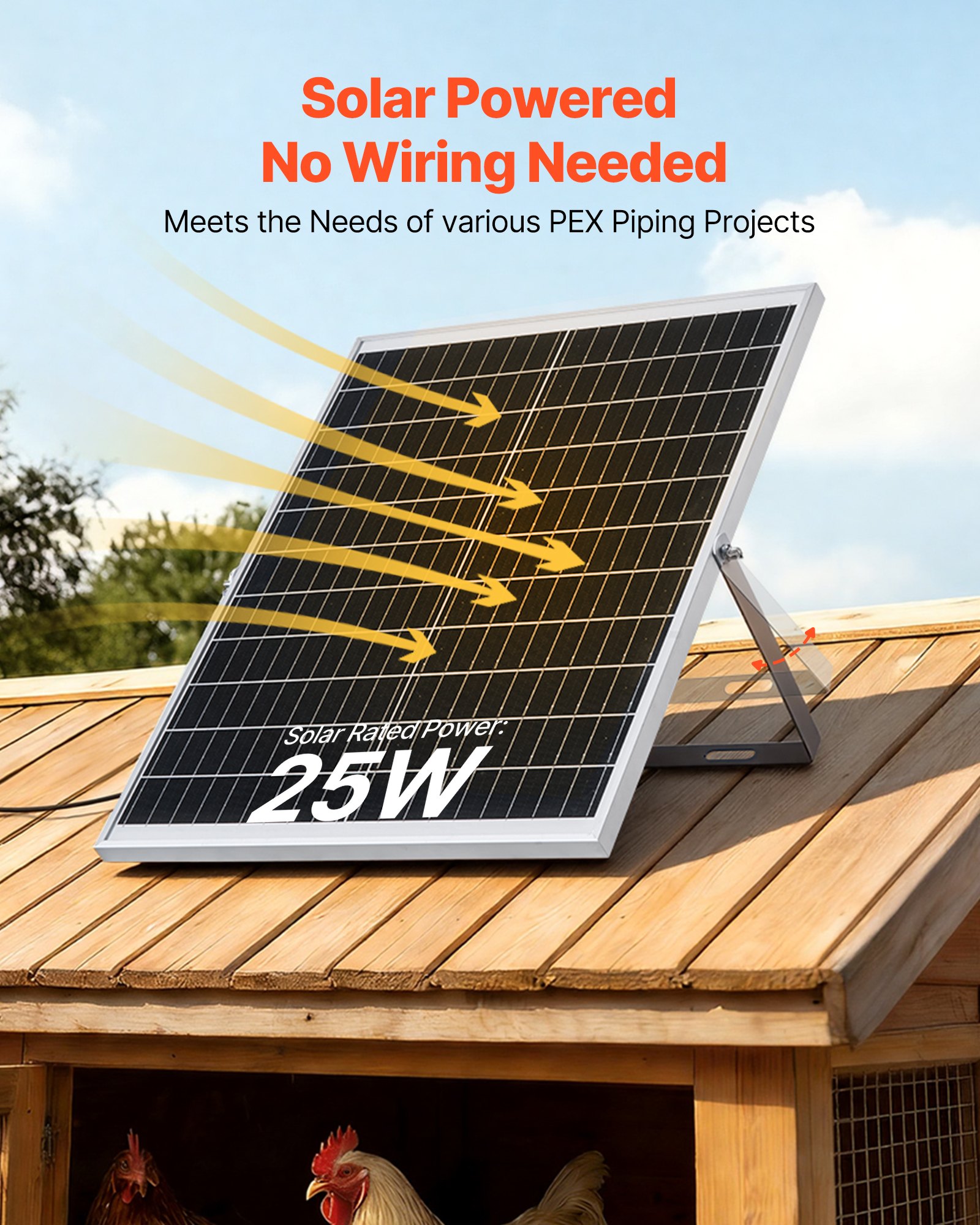 VEVOR Solar Powered Fan, 25W Solar Panel with 220 CFM Airflow, Adjustable Panel Angle, 2030 RPM High-Speed, Flexible Install, Fast Air Exchange for Greenhouse, Grow Tents, Chicken Coops, Shelters