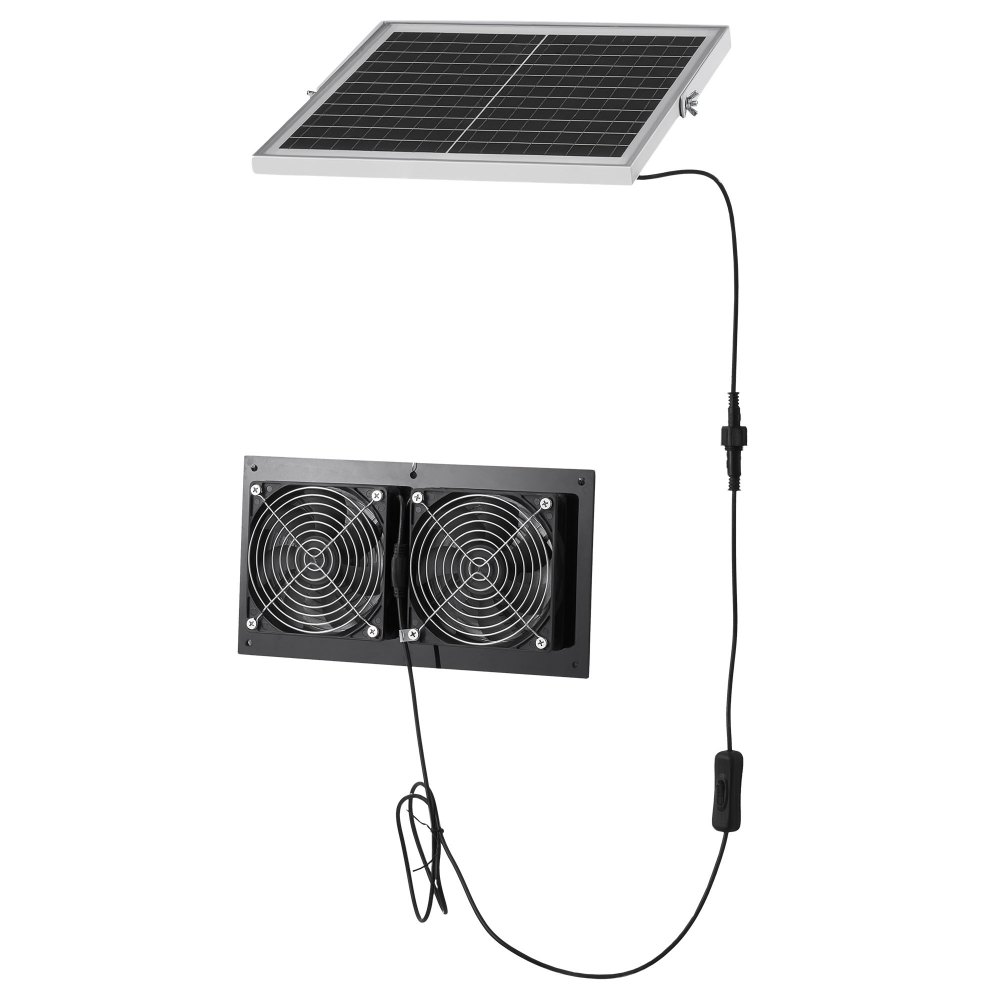 VEVOR Solar Powered Fan, 15W Solar Panel with 2 Fans, Adjustable Solar Panel Angle, 2668 RPM High-Speed, Flexible Installation, Fast Air Exchange for Greenhouse, Grow Tents, Chicken Coops, Shelters