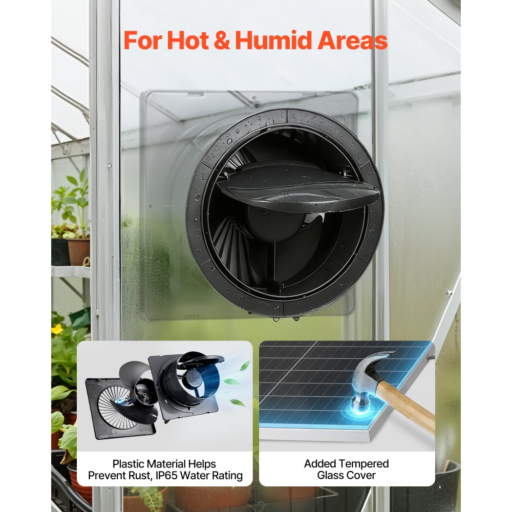 VEVOR Solar Powered Fan, 20W Solar Panel with Battery Storage, 220 CFM Airflow, Adjustable Panel Angle, 2030 RPM High-Speed, Fast Air Exchange for Greenhouse, Grow Tents, Chicken Coops, Shelters